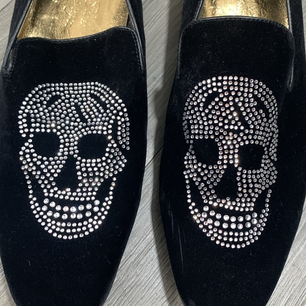 Fortuna Shoes by Jalan Sriwijaya for‎ Rexshoe Velvet Rhinestone Skull Loafers